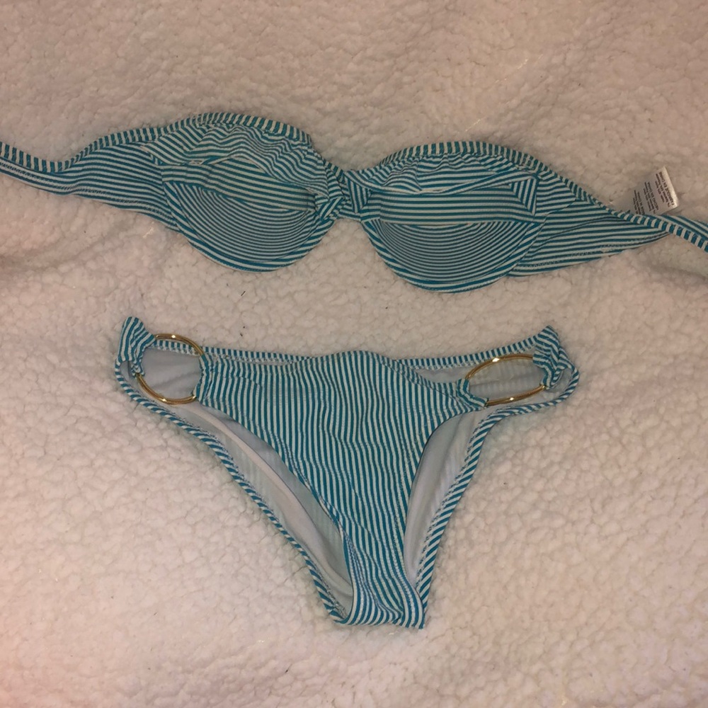 White/Blue Stripe Bikini Set Small Both - image 2